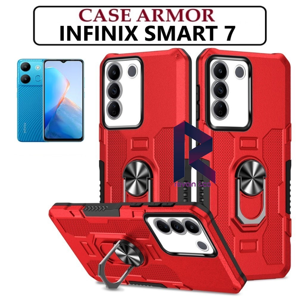 Case Armor INFINIX SMART 7 Iring Cincin Magnetic Kesing Hp Protect kamera Premium Hard Case Standing Robot Pelindung Kamera