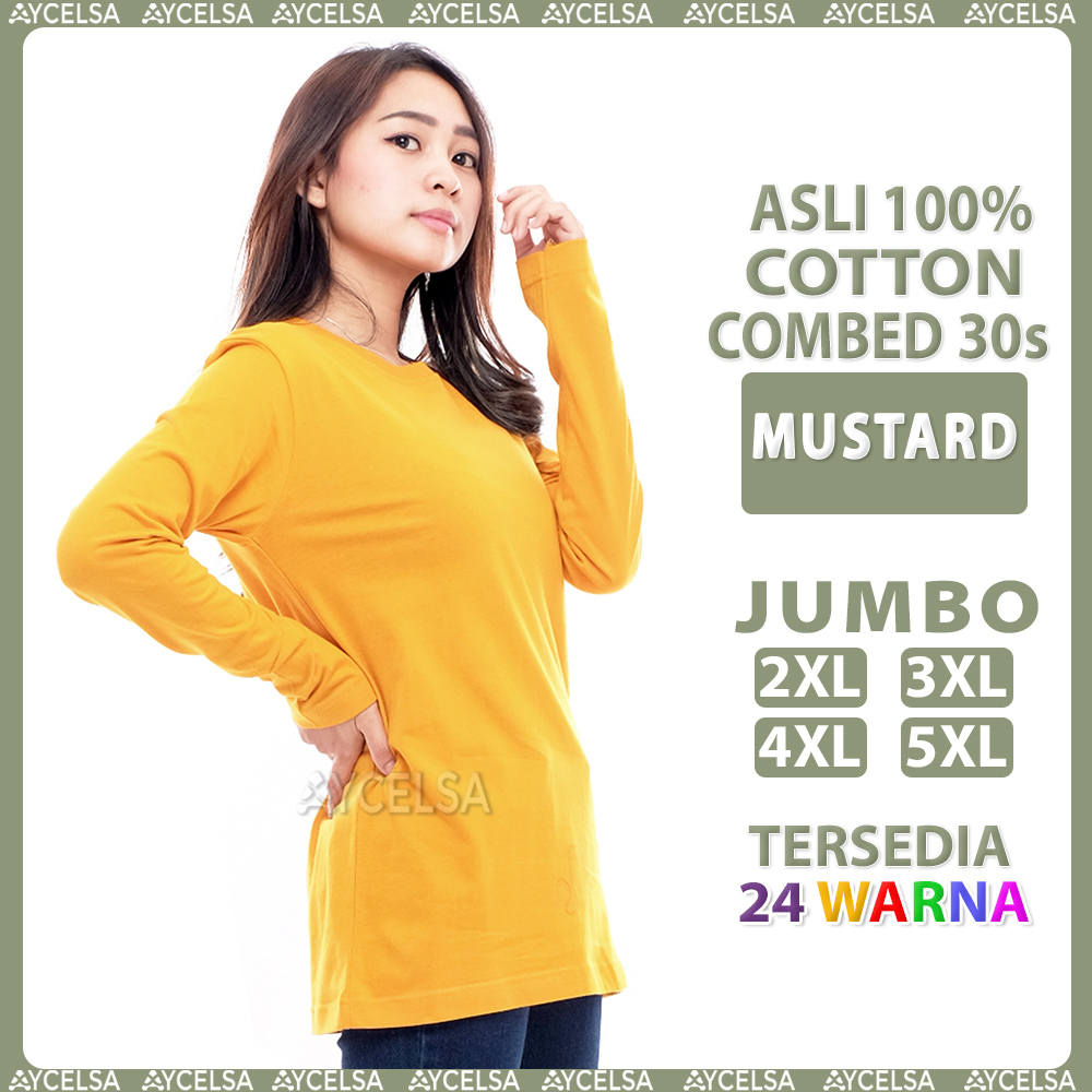 Kaos Polos Jumbo Wanita Pria Lengan Panjang Mustard / Atasan Kaos Jumbo Mustard