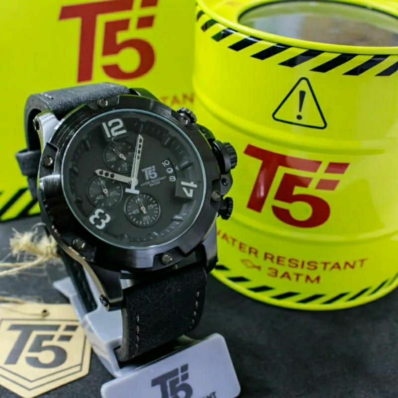 New Jam Tangan T5 H 3638G original Chronograph stopwatchWater Resistant 3ATMLeather StrapInclude tin