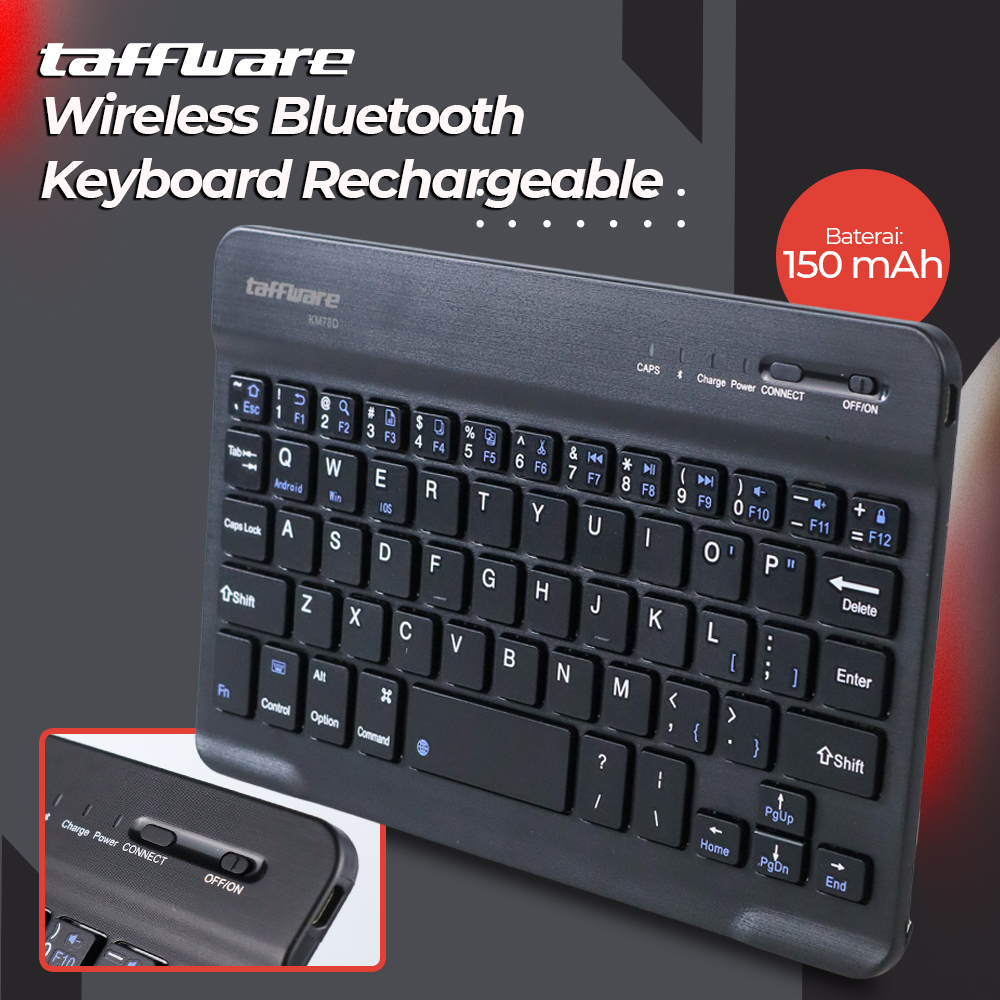 Taffware Wireless Bluetooth Keyboard Rechargeable - KM78D - BlackOMKY17BK