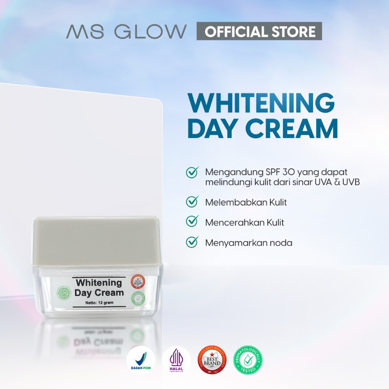 【Official Store】MS GLOW Whitening Day Cream Acne BBCream Sunglow Sunwhite Daily Cream SPF 30 50 PA++++ Krim Siang Msglow Pencerah Pemutih Kulit Wajah Kering Oily Sensitif Anti Bakteri Jerawat Bekas Noda Hitam Flek Anti Aging Glowing Whitening Viral BPOM