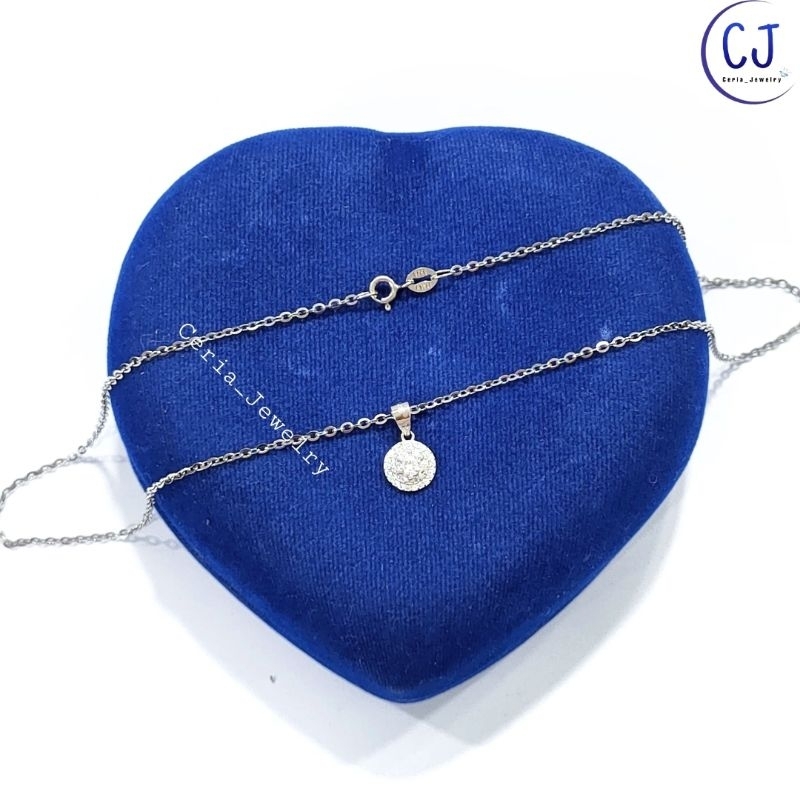Kalung Perak Asli Silver Wanita 925 Lapis Emas Putih Model Nori dengan Liontin Bunga -PerhiasanPerak