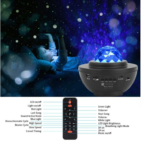 Lampu Proyektor Dengan Speaker Langit Malam Bintang Galaxy Lamp Starry Projector Light Lampu Tidur Proyektor 2in1