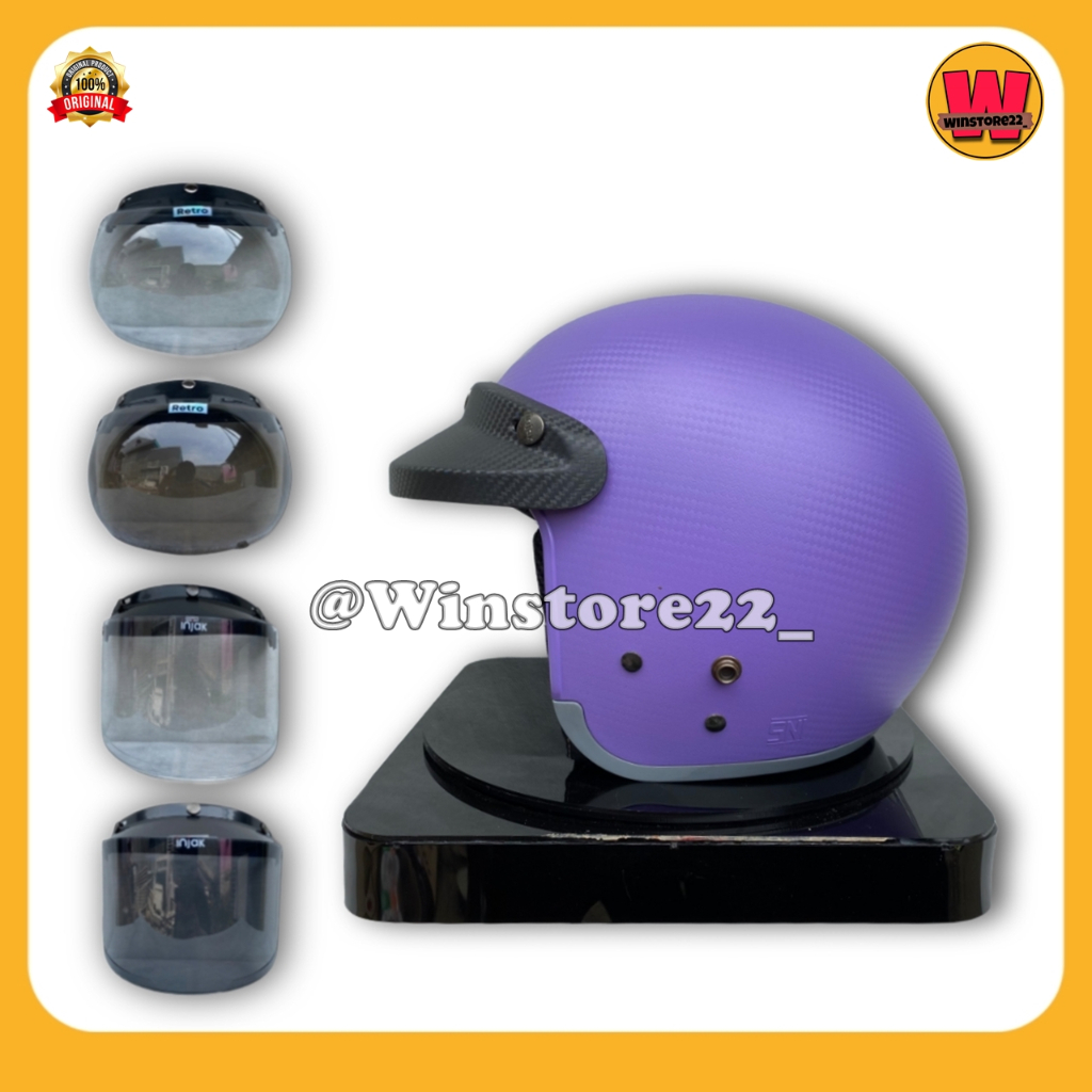 Helm Sepeda Motor Half Face Bogo Cargloss Injak Carbon Original warna Black Cream Silver PInk & Maro