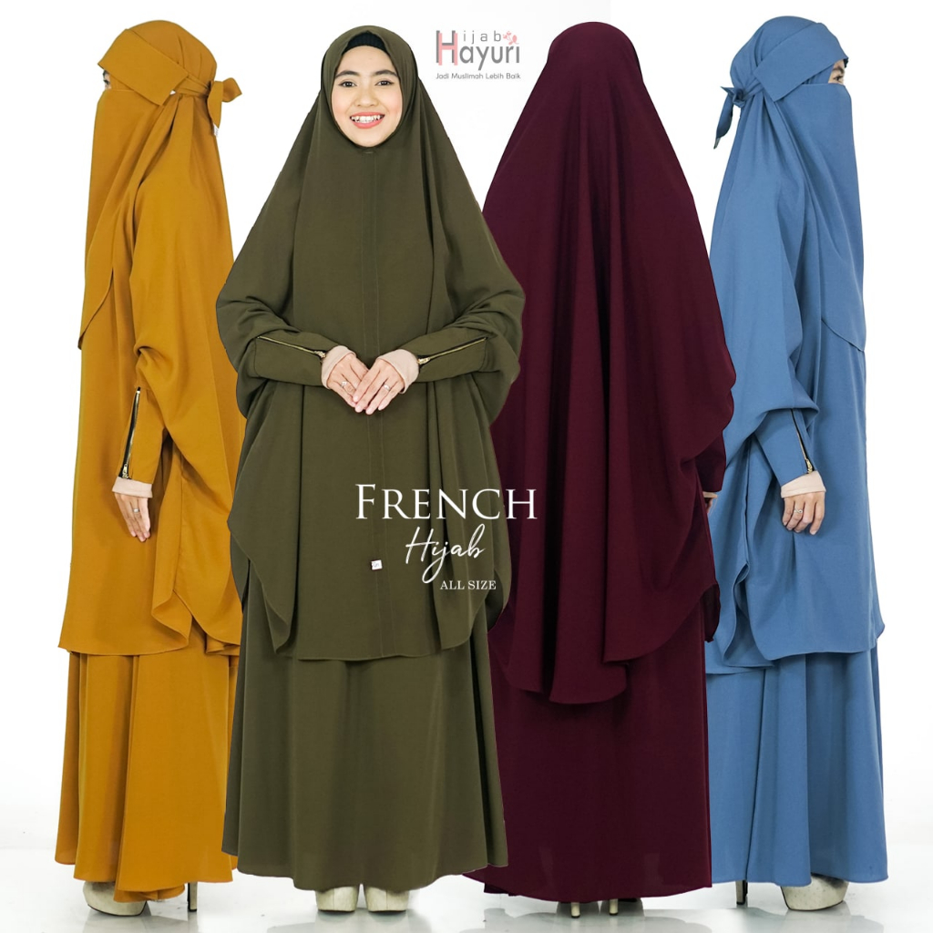 Hijab Hayuri French Hijab Set - Set French Khimar - Bahan Woolpeach Grade A