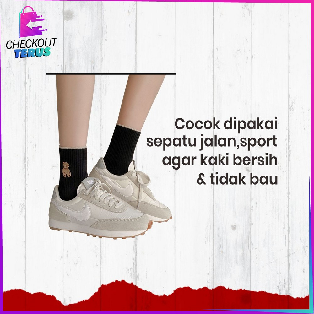 CT P568 Kaos Kaki Wanita Korea Motif Beruang Korean Style Kaus Kaki Panjang Setinggi Betis Karakter Cute Bear Socks