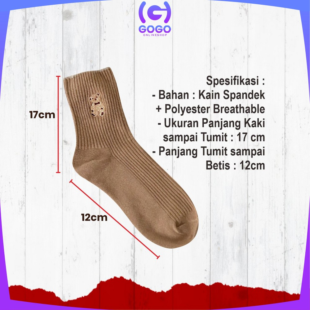 GOGO-P568 Kaos Kaki Wanita Korea Motif Beruang Panjang Setinggi Betis / Kaus Kaki Ankle Karakter Cute Bear Fashion Korean Style Socks