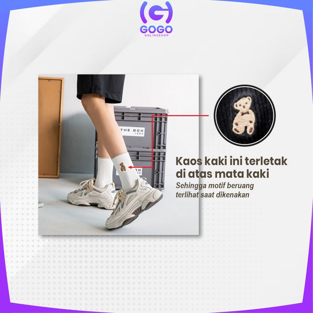 GOGO-P568 Kaos Kaki Wanita Korea Motif Beruang Panjang Setinggi Betis / Kaus Kaki Ankle Karakter Cute Bear Fashion Korean Style Socks