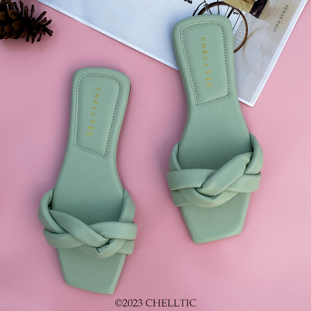 CHELLTIC Sandal Flat Wanita Slip On Casual Empuk Aksen Kepang|Sendal Teplek Rumah Kekinian Terbaru Ukuran 37 - 40