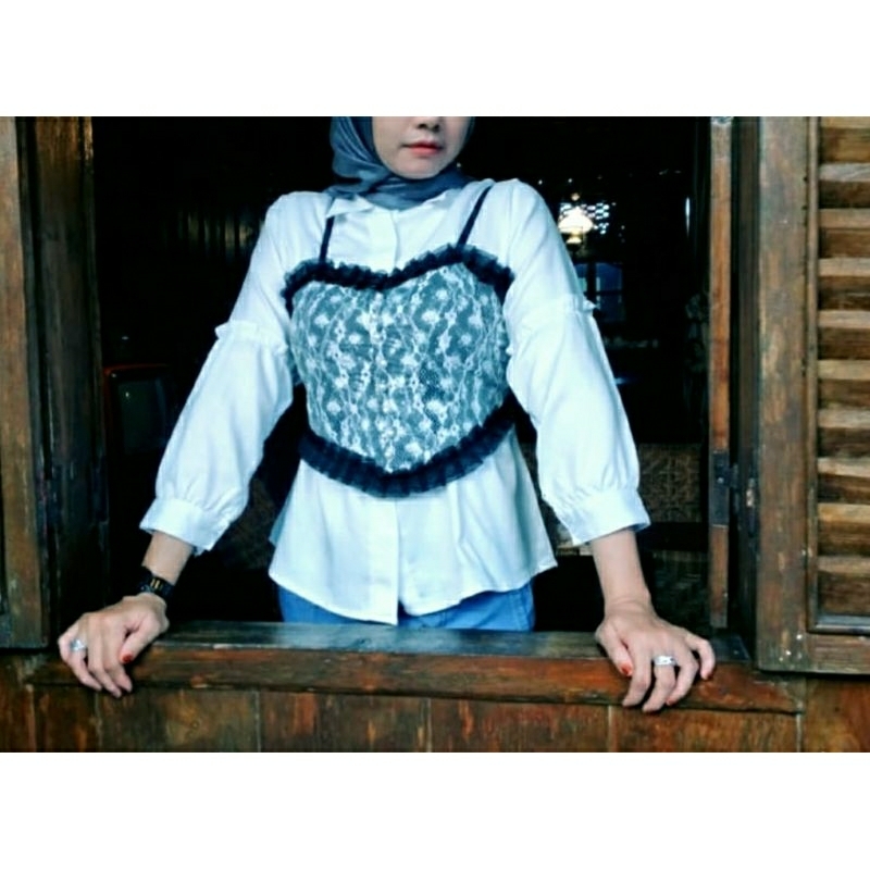 Tank top korean lace pearl floral