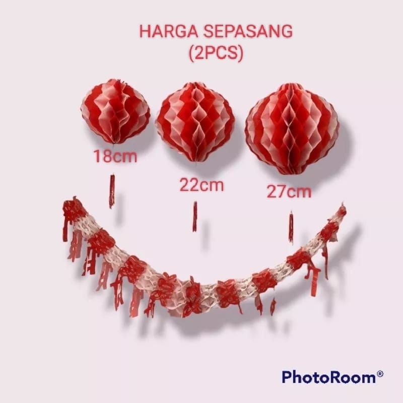 Lampion PVC Ukuran 30/25/20 CM Merah Putih Hiasan Dekorasi Gantungan 17 Agustus Kemerdekaan RI