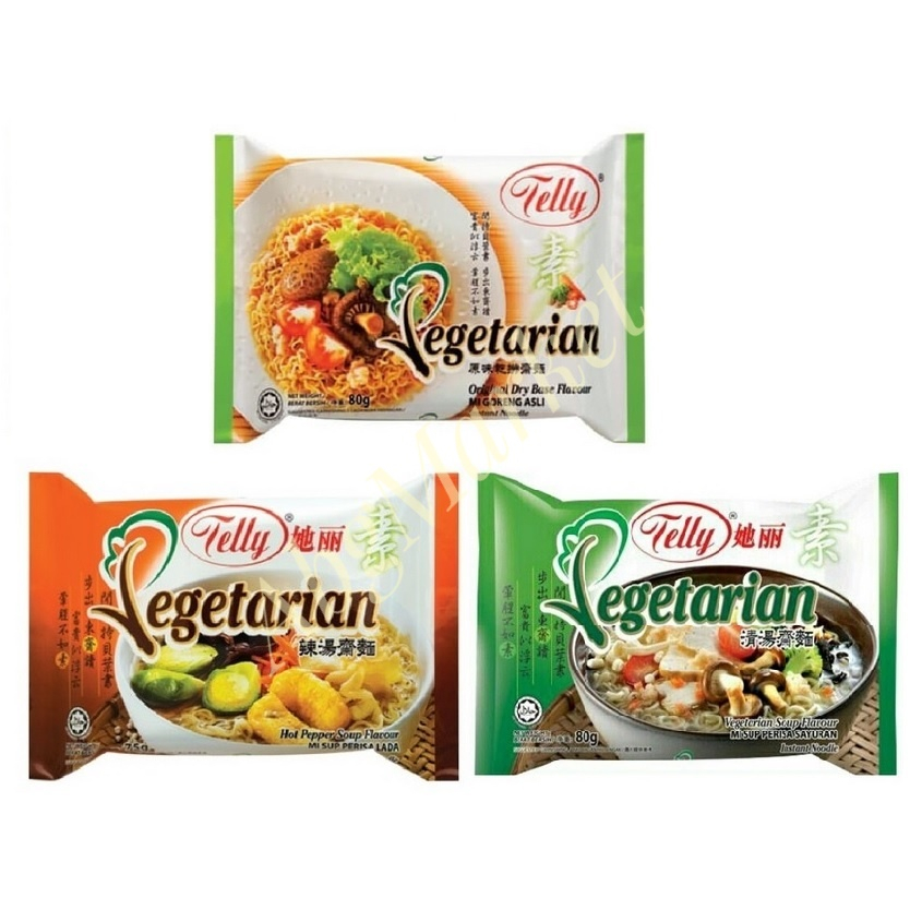 

Telly Mie Instan Vegetarian Mi Instant Vege Sayur & Mie Goreng & Lada perbungkus