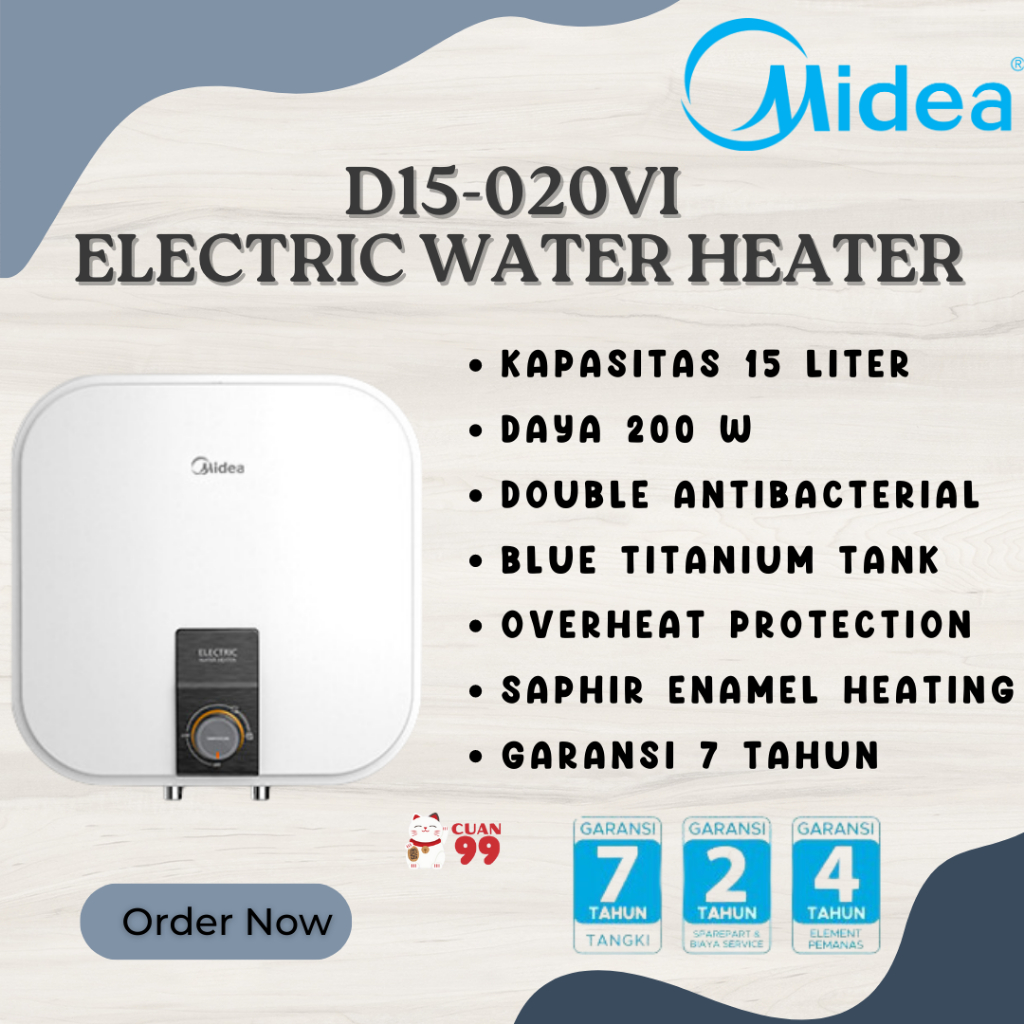 MIDEA Water Heater Listrik 15 liter D15 020V1 / D15-020V1 200 Watt Original