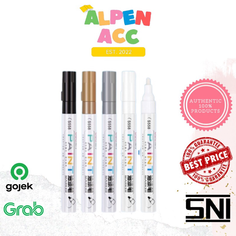 

Deli paint marker / spidol gambar permanent white, black, silver, golden 4 variant 1PCS