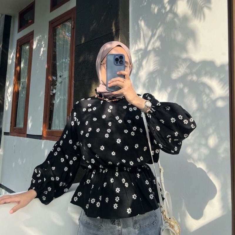 BYTHA FLORAL BLOUSE / ATASAN WANITA MOTIF BUNGA PINGGANG KERUT KOREAN STYLE