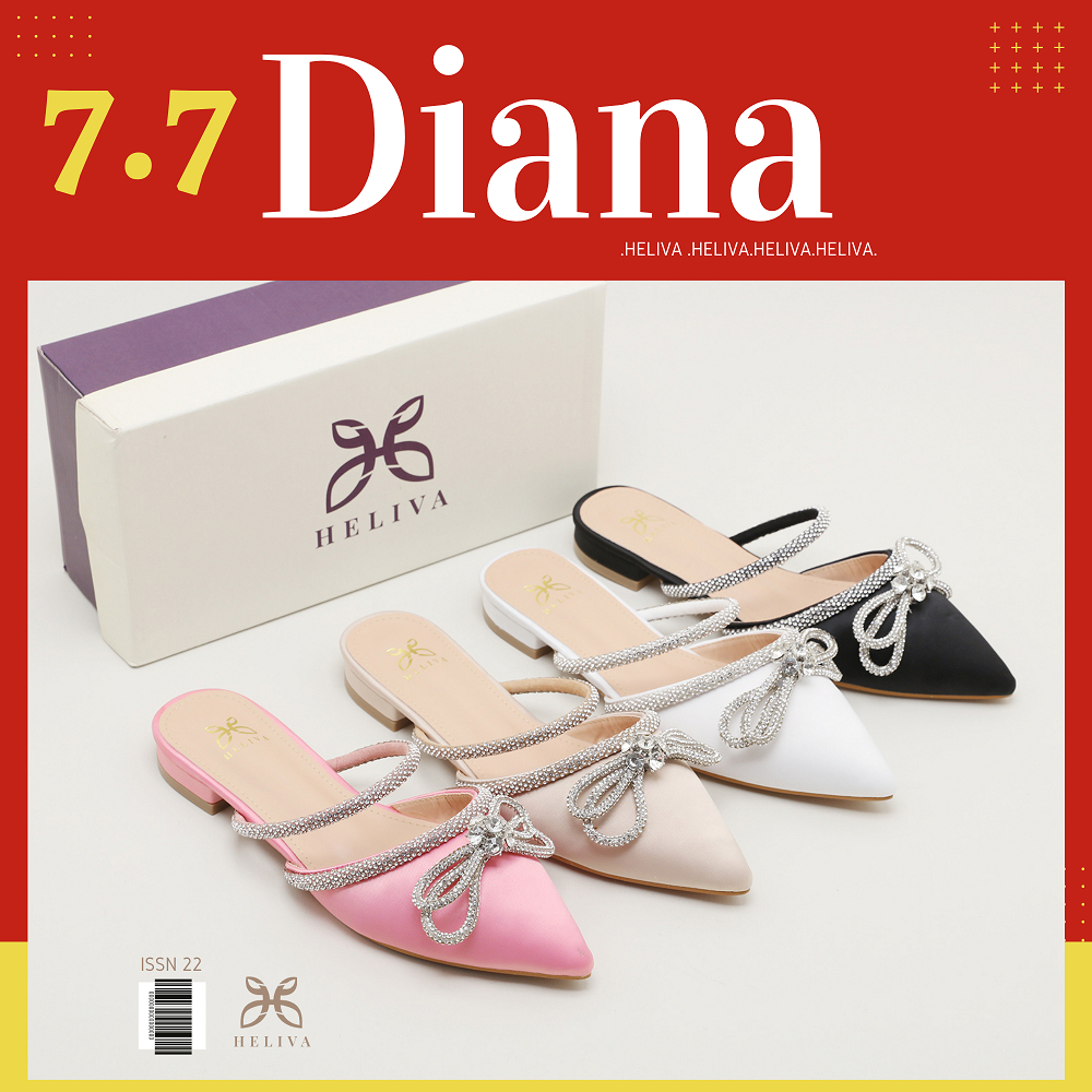 HELIVA DIANA Low Heels 2cm Mules Shoes Double Bow Bahan Satin 1788-7 Original Brand