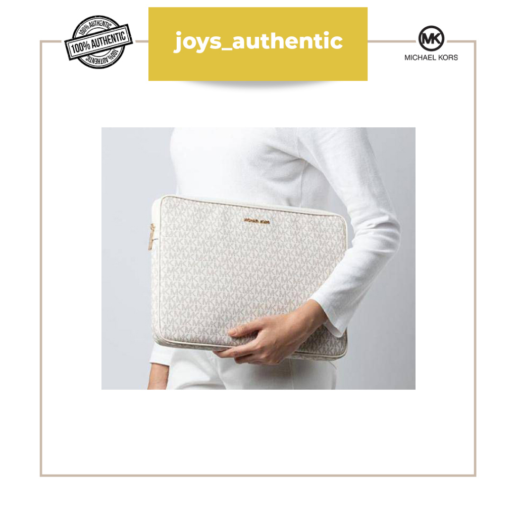 Tas laptop wanita Michael Kors Jet Set Travel Large Laptop Case MK Light Cream Multi woman laptop ca