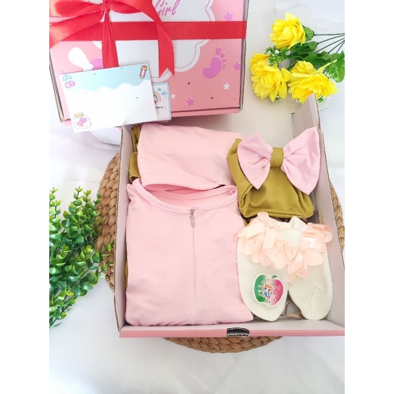 Hampers bayi perempuan GAMIS MARWAH SYAR'I KIDS / hampers akikah kado aqiqah baby newborn cewek syari jersey adem lembut