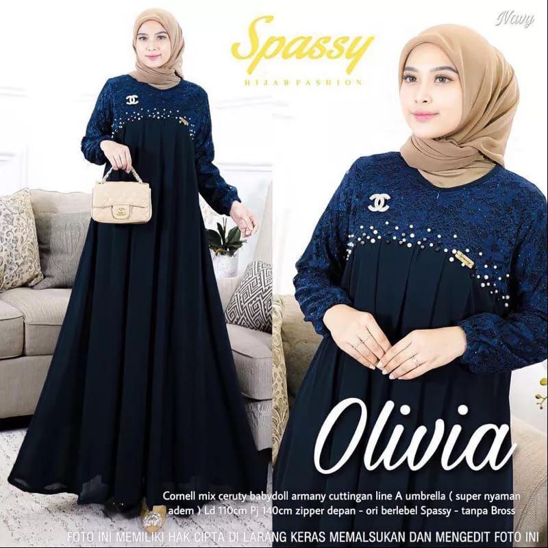 Fashion Muslim Gamis Abaya Fitri JASMINE AMENNA dan OLIVIA dress renda ceruty babydoll mix brokat dress Maxy pesta mewah mutiara terbaru terlaris