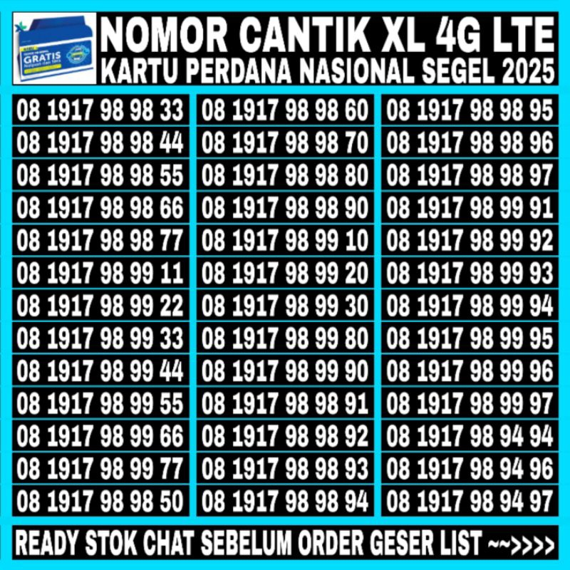 Promo nomor cantik perdana XL 4G LTE SEGEL seri 9000 9000 3000 3000 dapat dipakai diseLuruh indonesia