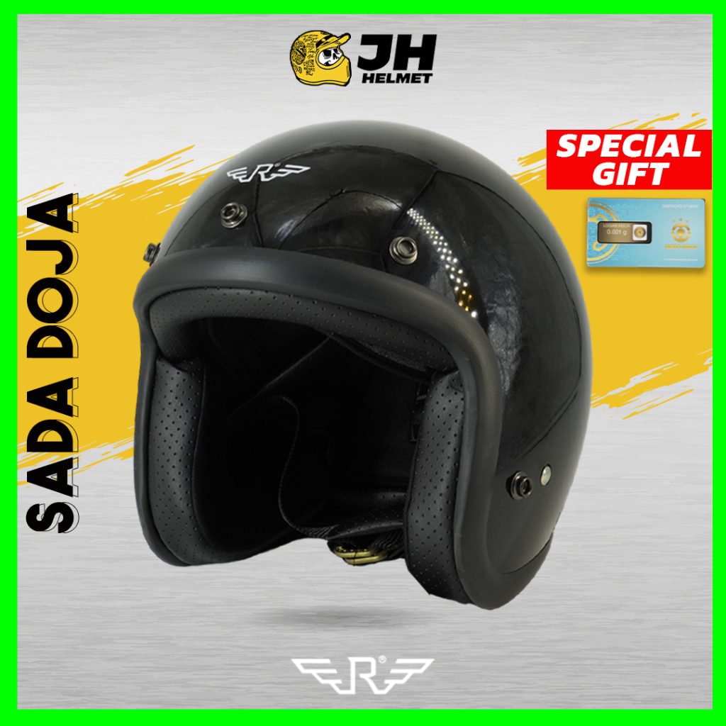 Helm Retro Doja Hitam Glossy ( Half Face / Bogo / Klasik / Sada )