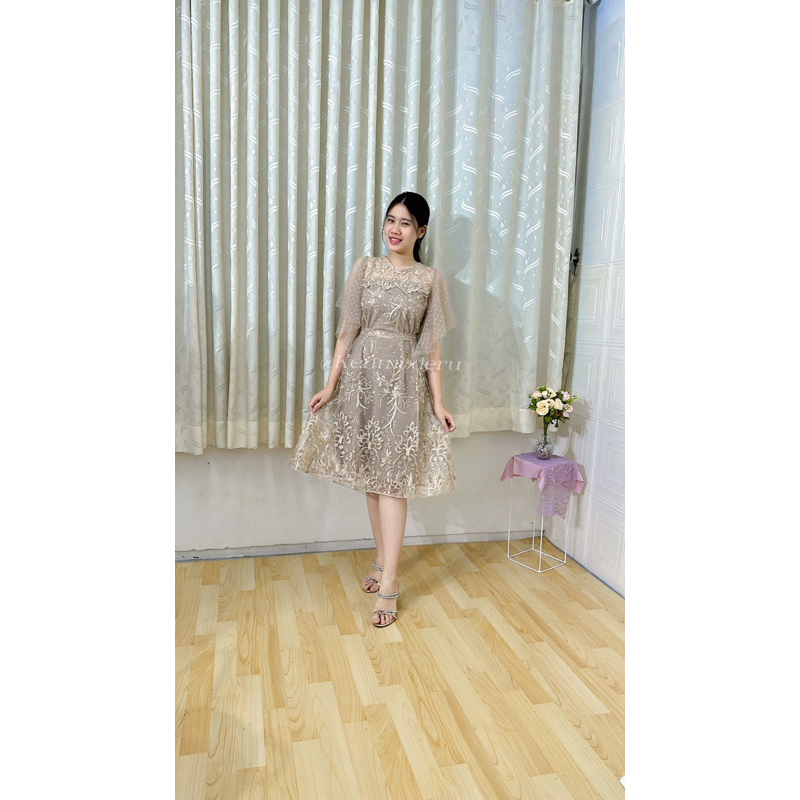 Ken-176 Dress Kondangan Premium Wanita Mewah Korea Style Free Tali Pinggang