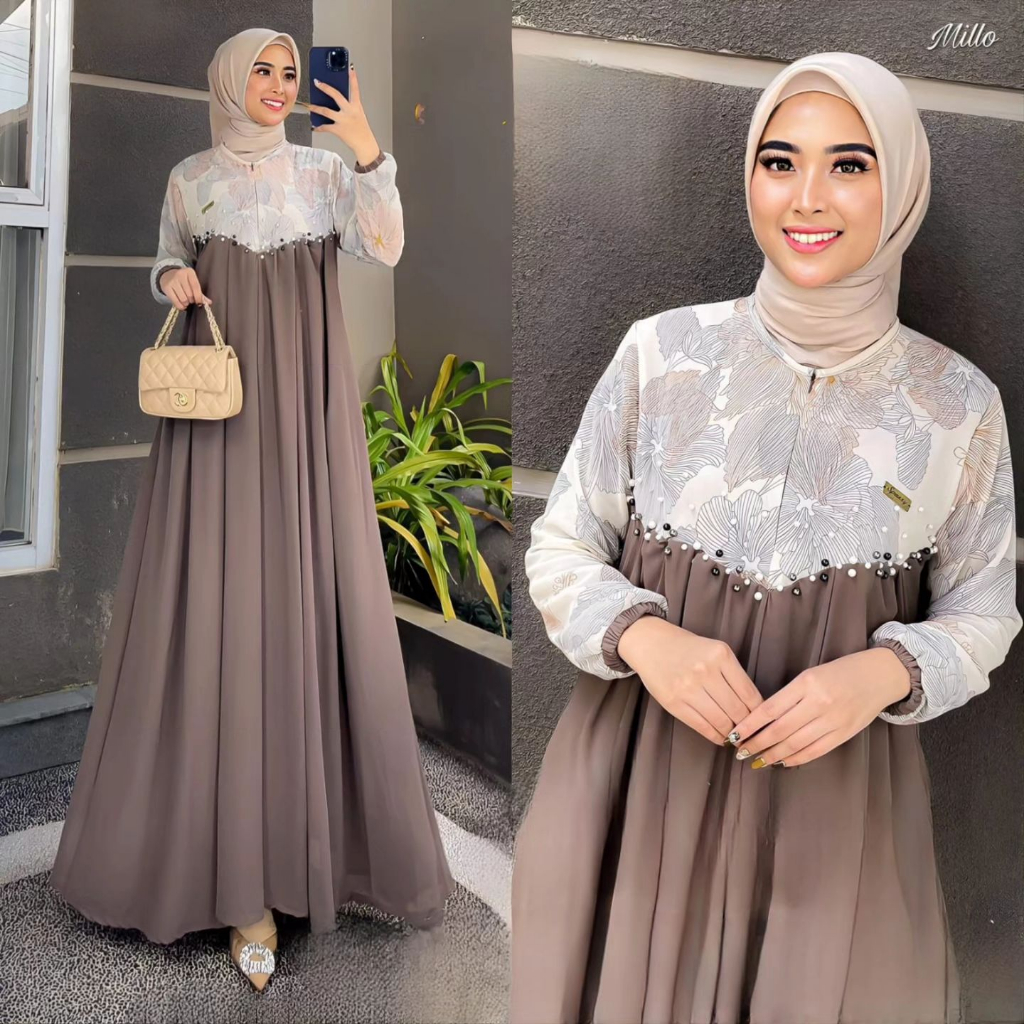 Gamis kifara dress bahan ceruty baby doll premium full furing / busui / resleting depan original