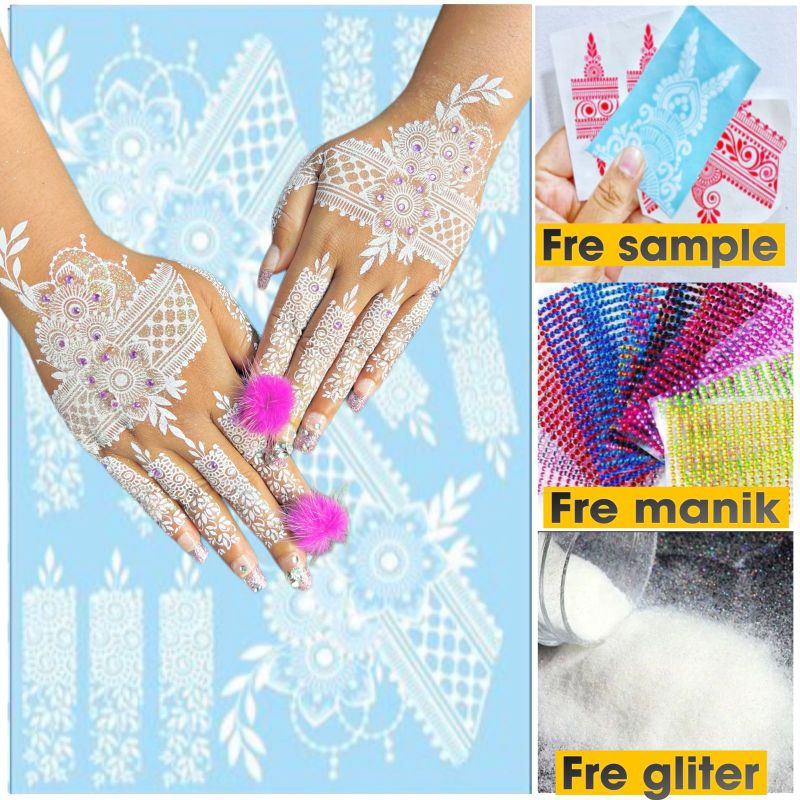 (free manik+gliter)HENA STIKER PENGANTIN 1 pcs bisa kanan kiri / HENA MARON / HENNA PUTIH