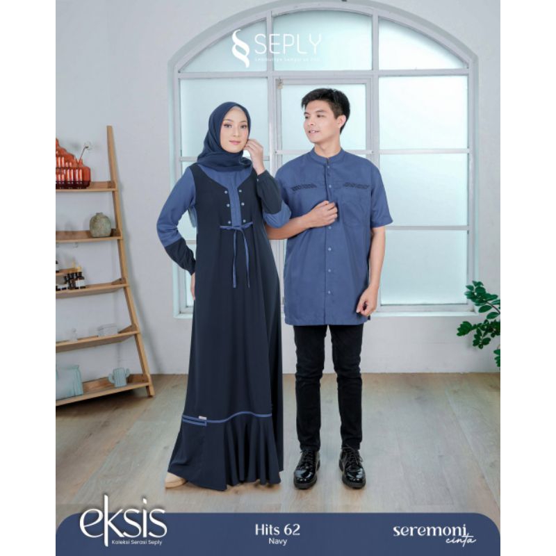 Baju Couple Seply 2023 Hits 62 Navy (Gamis Meyra 100, Koko Kaseo 185)