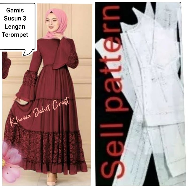 Gamis Dewasa Susun 3 Lengan Terompet (JUAL POLA BUKAN BAJU)