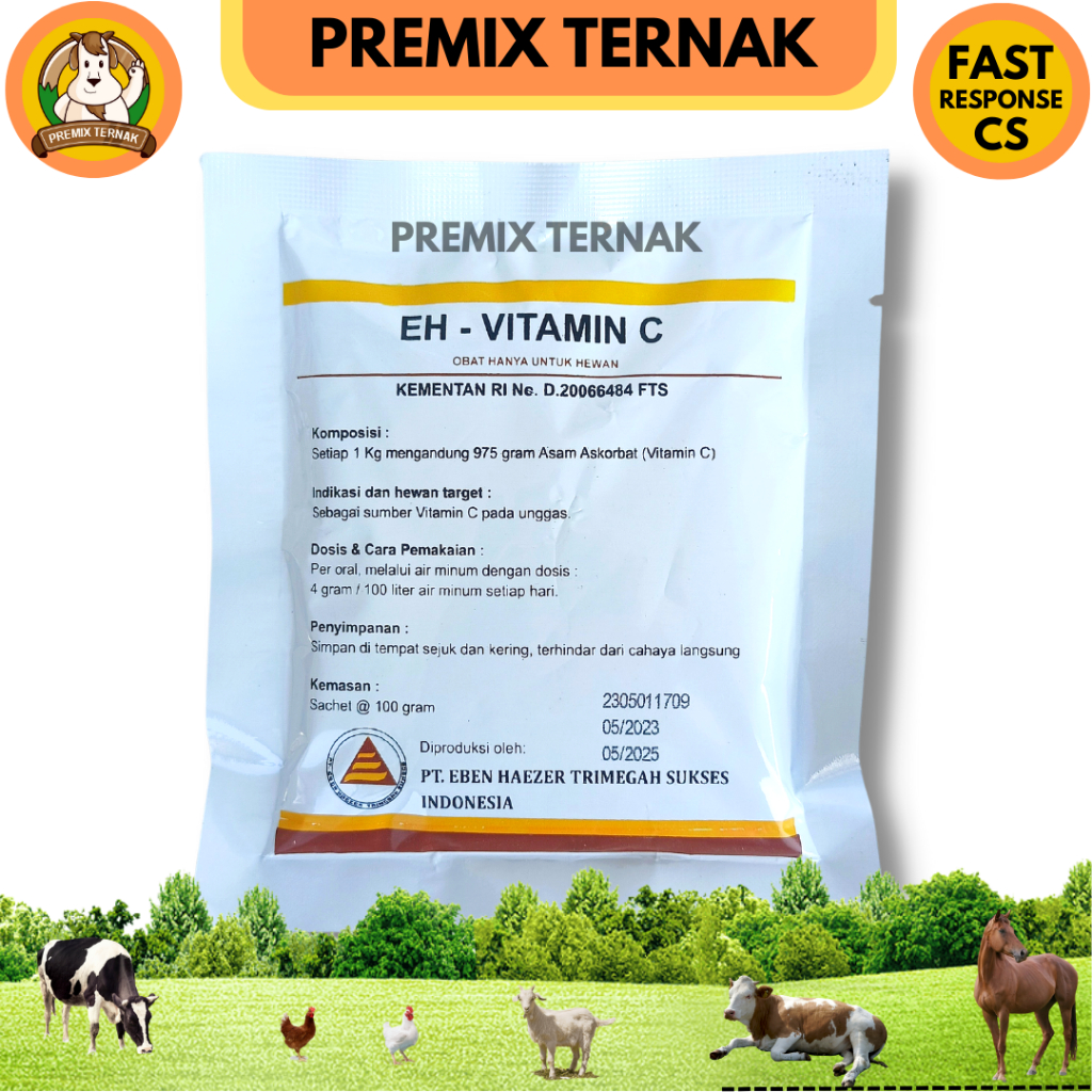 EH VITAMIN C 100gr (ASCORBIC ACID UNCOATED 97,5 %) - Vitamin C Untuk Ternak Ayam Via Minum