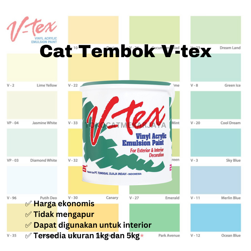 Cat Tembok V-tex / Cat tembok murah ekonomis tidak mengapur 5kg