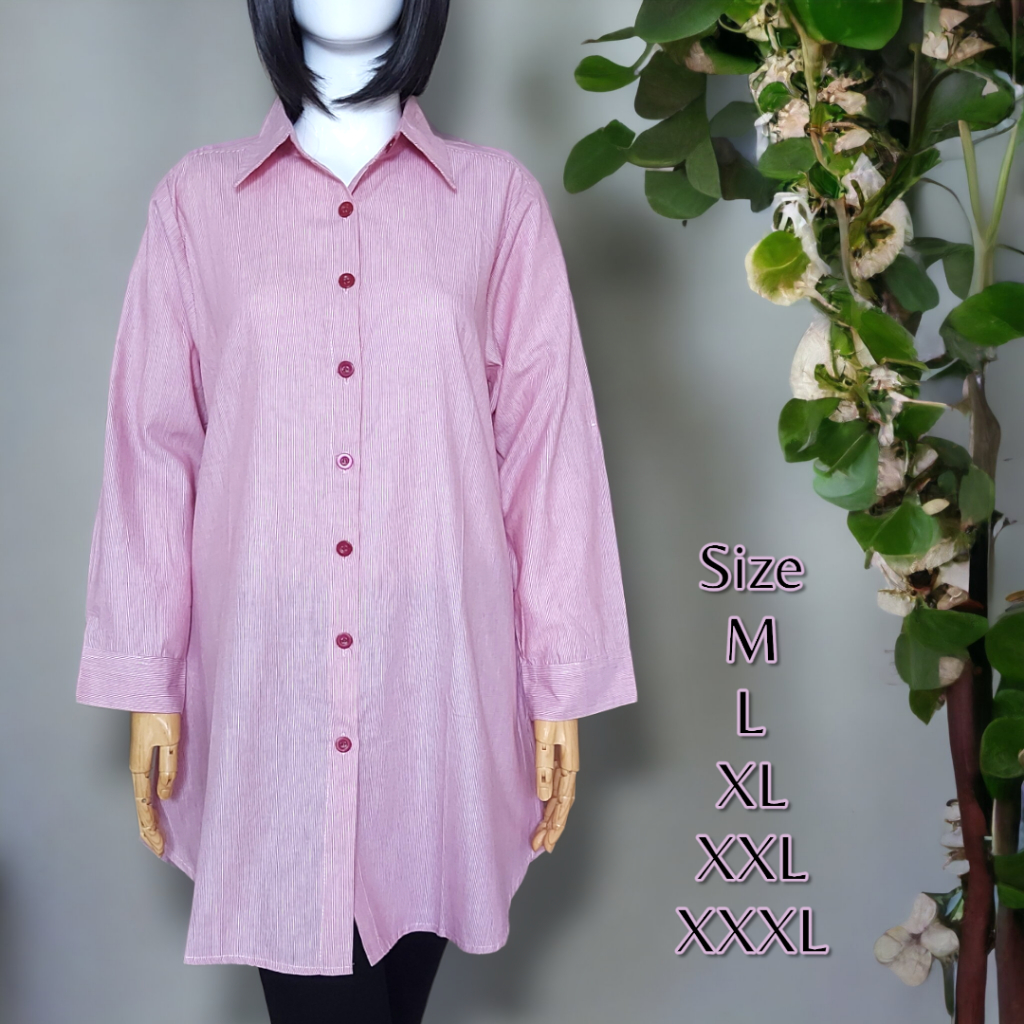 FB shop Baju Tunik Kemeja  Motif Salur Kecil, Baju Atasan Wanita T41B8021