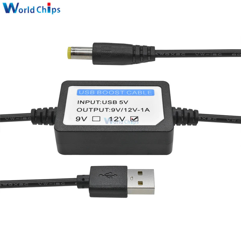 WorldChips Kabel Power USB Power Boost Step Up Converter 5V to 12V 1A 2.1x5.5mm - TQ5 - Black