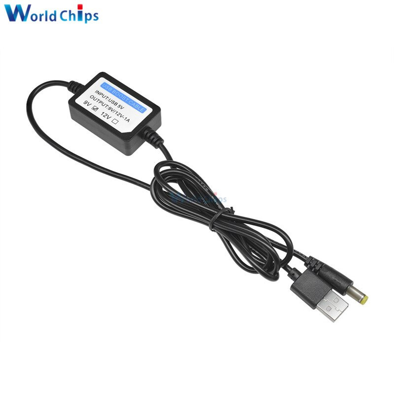 WorldChips Kabel USB Power Boost Step Up 5V to 9V 1A 2.1x5.5mm - TQ5 - Black