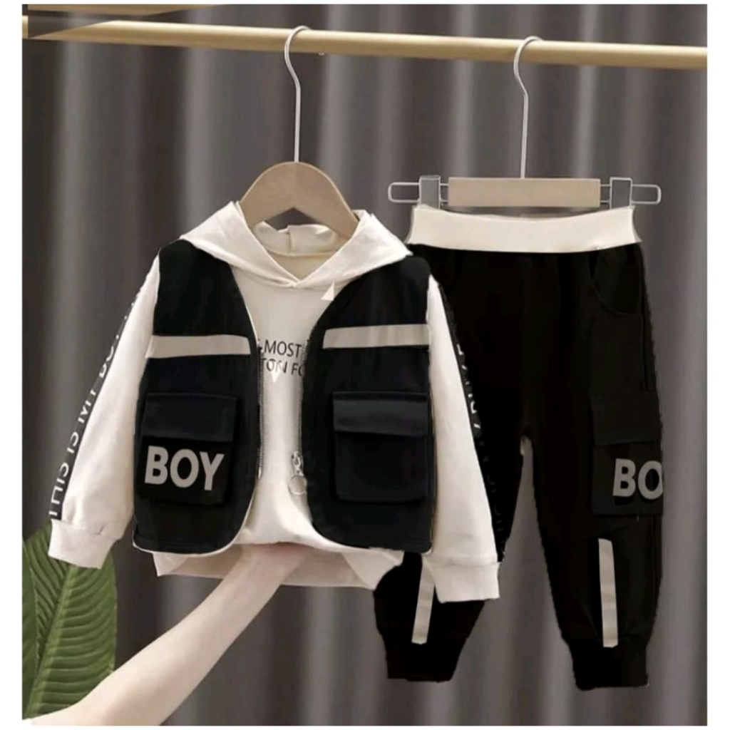 SETELAN 3IN1 ROMPI HOODIE ANAK LAKI LAKI USIA 1-5 TAHUN