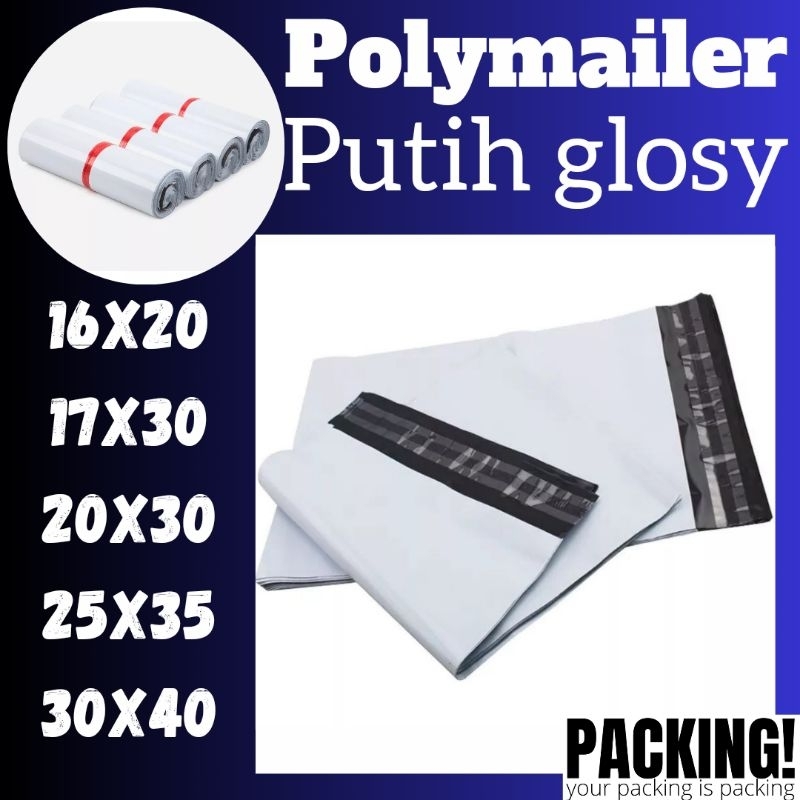 

plastik polymailer putih glosy premium harga ecer / plastik paket putih glosy