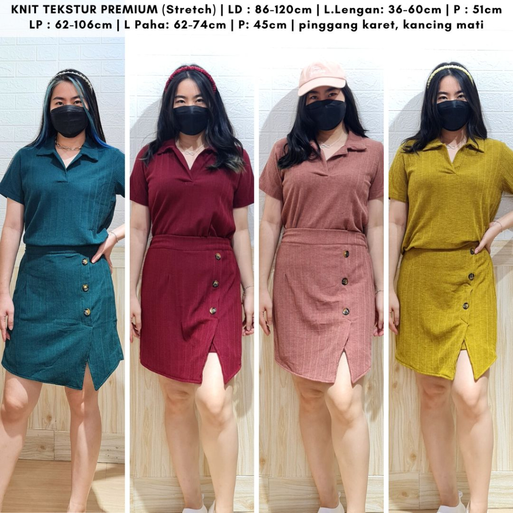 4451 satursane collar knit skort one set polos stelan celana pendek