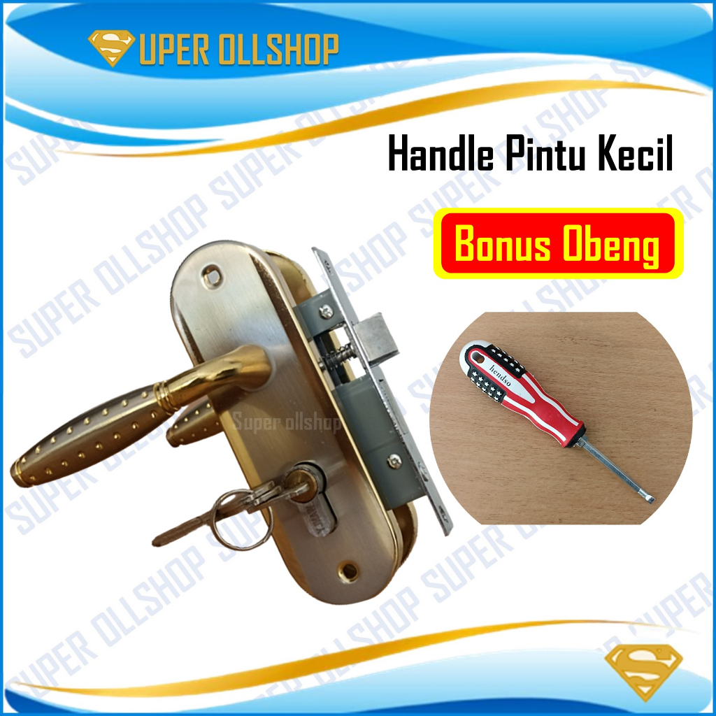 Handel Pintu / Kunci Pintu Rumah Kecil 5001 Putih dan Kuning / Slot Handle Kunci Pintu Rumah Babet Silinder Kunci Jantung Kuningan Murah