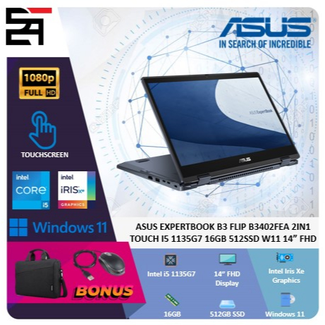 Asus Expertbook B3 Flip B3402FEA 2in1 Touch i5 1135G7 16GB 512GB SSD W11 14 Inchi FHD