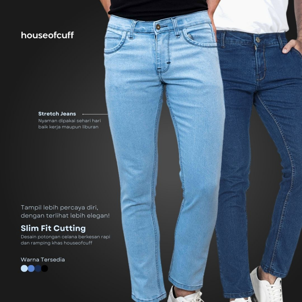 Celana panjang Jeans Slim Fit biru pudar denim pants pria houseofcuff