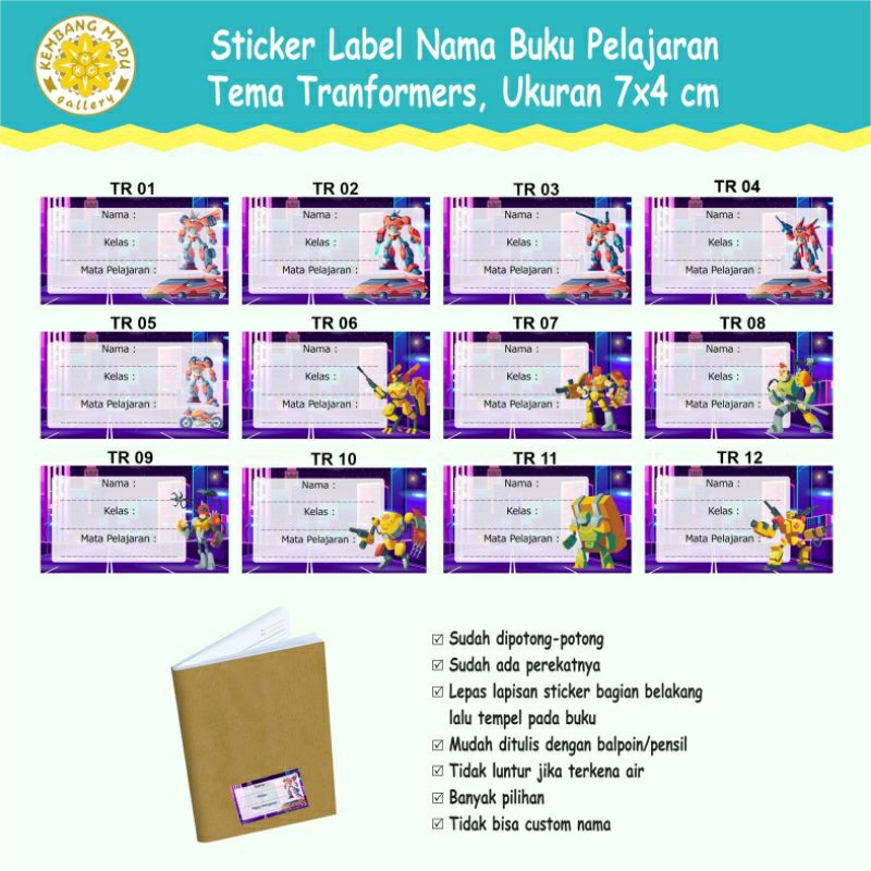 

Sticker Label Nama Buku Pelajaran Tema Transformers