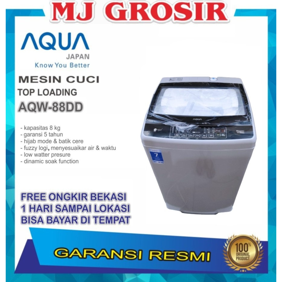 MESIN CUCI AQUA JAPAN AQW 88 DD / 89 DD 8KG 1 TABUNG 88DD TOP LOADING HIJAB