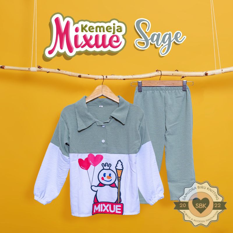 Setelan Mixue Anak Perempuan KEMEJA Crinkle Viral Mixue | Baju Kemeja Anak Bahan Crinkle Airflow