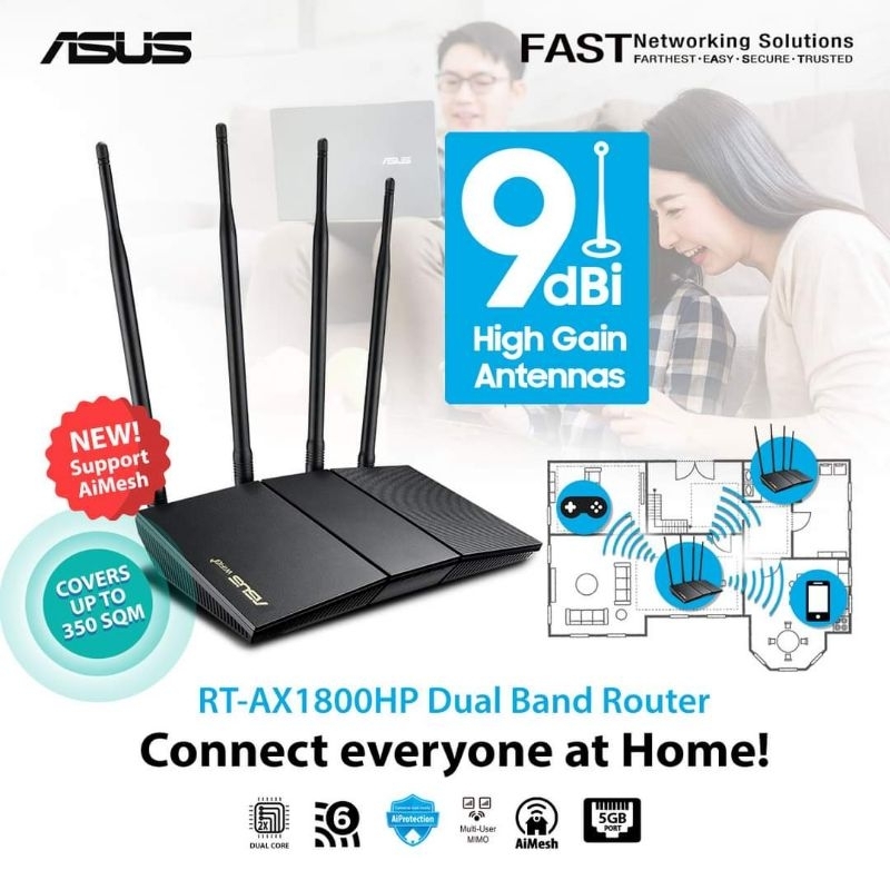 ASUS RT-AX1800HP Dual Band Wifi Router Ultra High Power ( Upgrade from RT-AC59 / AC1500 ) pengganti RT-N12HP dan RT-N14UHP