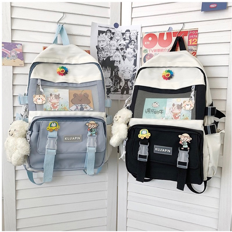 LITTLE DAISY | MONJI School Bag Korean Style / Tas Sekolah Premium Import / Tas Sekolah Besar Ransel Trendi Lucu Junior / Backpack Vira