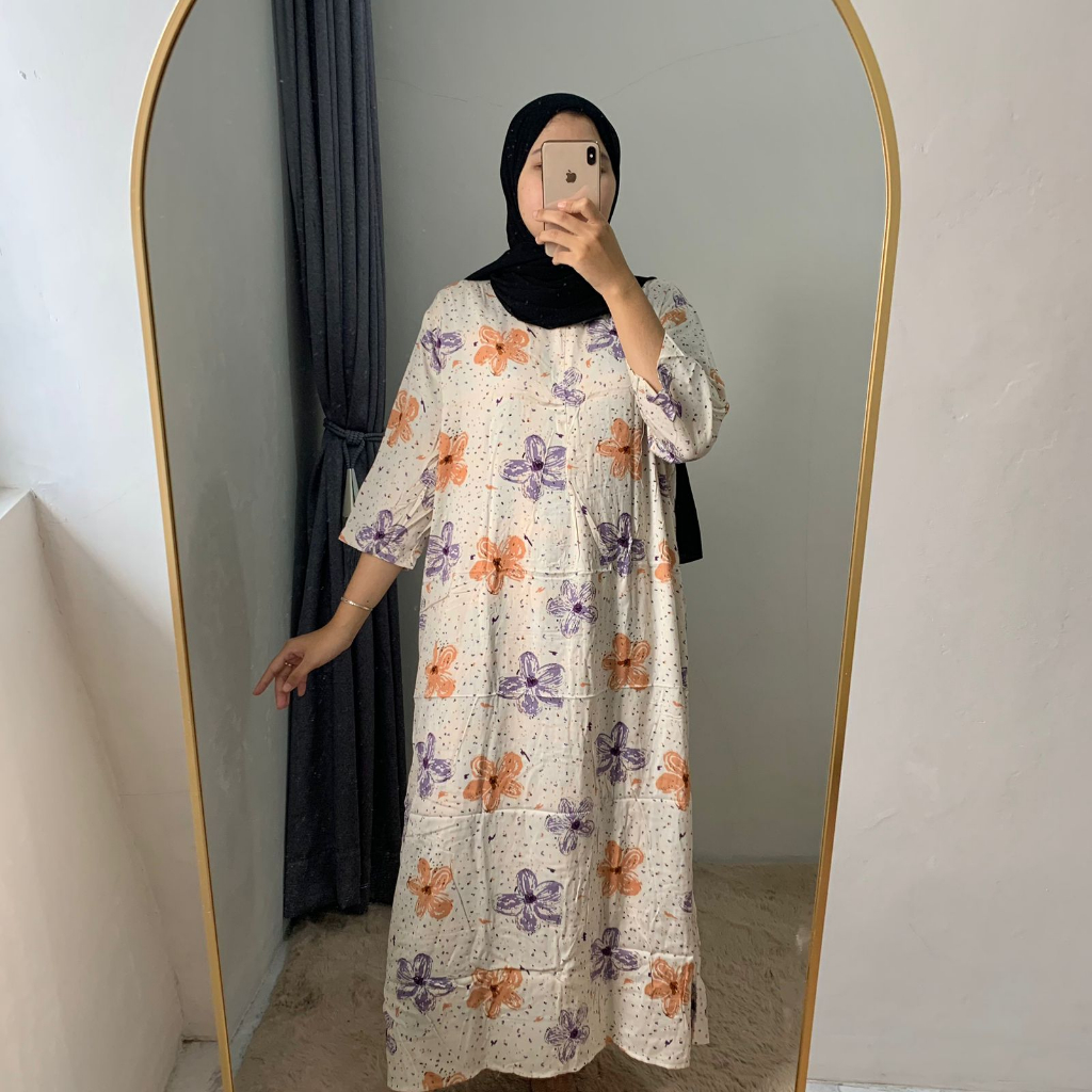 Daster Gamis Viral Rayon Motif Kekinian Lengan 3/4 Dress Panjang Wanita Muslim Part A2