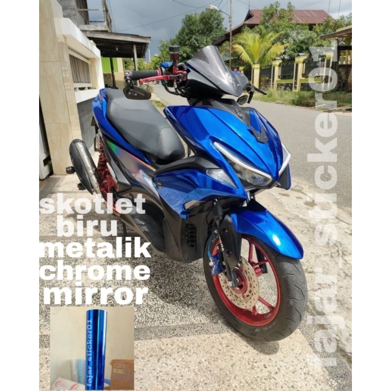 SKOTLET BIRU METALIK CHROME MIROR SKOTLET STIKER MOTOR