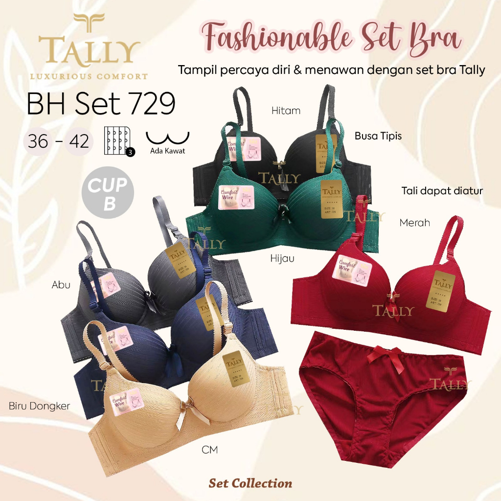 (Set Bra) Bh Bra Set Tally 729 (Cup B) Tekstur Garis | Busa Pakai Kawat |mf