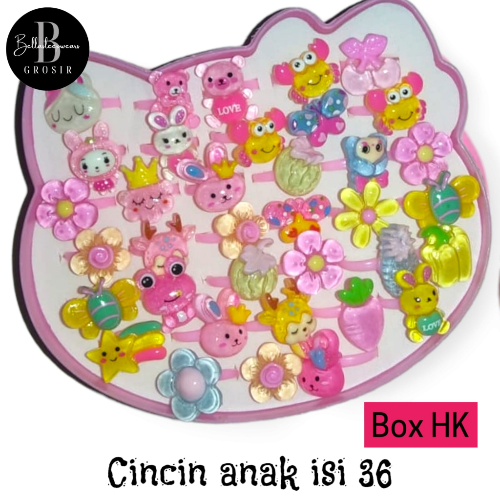 36 PC CINCIN MAINAN ANAK MINI PLASTIK FREE BOX LOVE / KITTY HK IMPORT